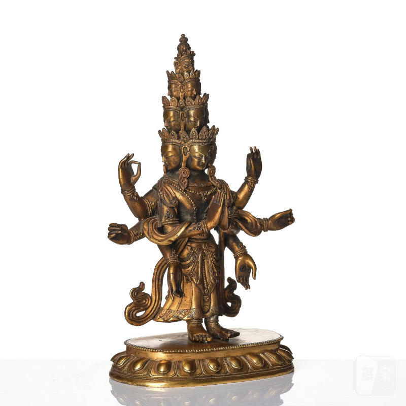 A Tibeto-Chinese gilt bronze figure of Avalokiteshvara Ekasdashamukra, - 图7